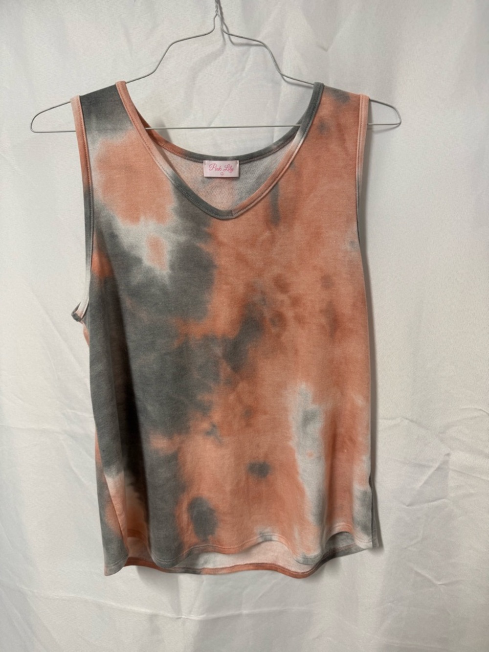 Pink Lily Rust and Gray Tie-Dye V-Neck Tank